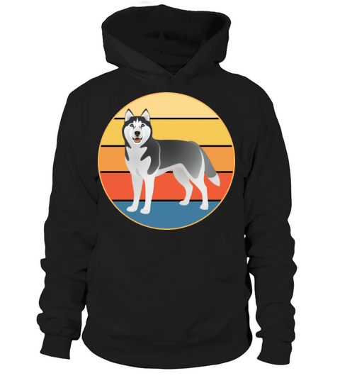 Funny Kawaii Cute Husky Dog Vintage Retro Sunset Hoodie Unisex