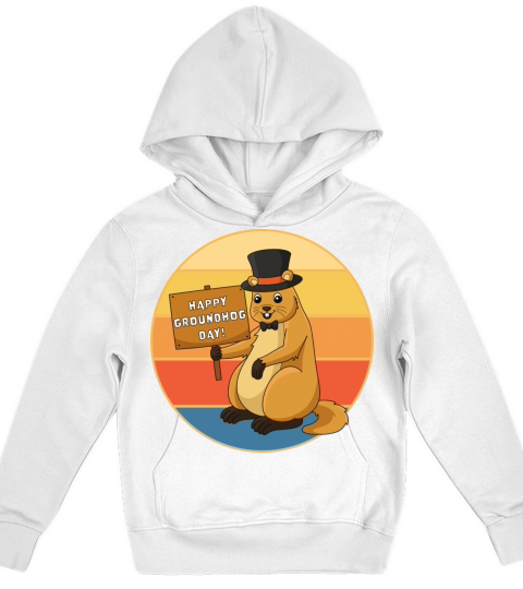 Cute Groundhog Retro Sunset Vintage Animal Lover Kids Hoodie