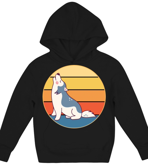 Funny Kawaii Cute Husky Dog Vintage Retro Sunset Kids Hoodie