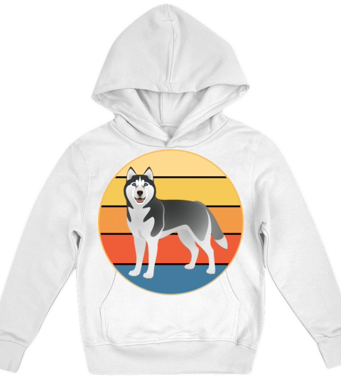 Funny Kawaii Cute Husky Dog Vintage Retro Sunset Kids Hoodie