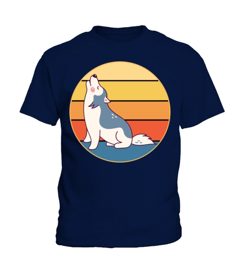 Funny Kawaii Cute Husky Dog Vintage Retro Sunset Kids T-Shirt