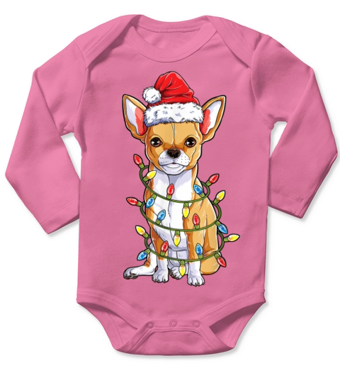 Chihuahua Santa Christmas Tree Lights Xmas Boys Do Long Sleeve Baby One-Piece