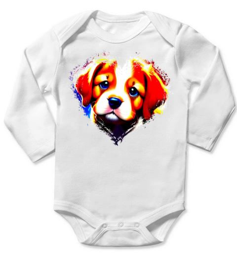Cute Colorful Rainbow Dog Valentines Day Heart Long Sleeve Baby One-Piece