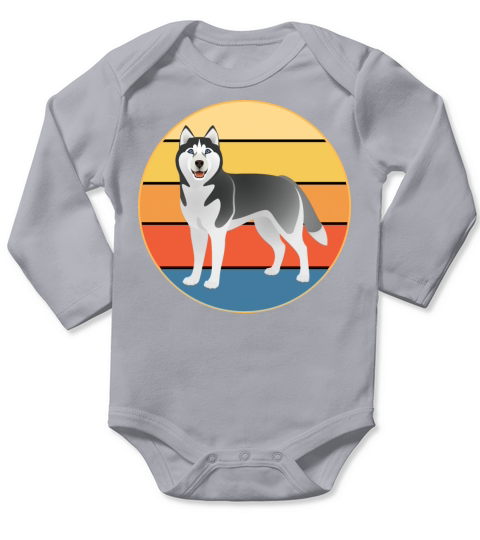 Funny Kawaii Cute Husky Dog Vintage Retro Sunset Long Sleeve Baby One-Piece