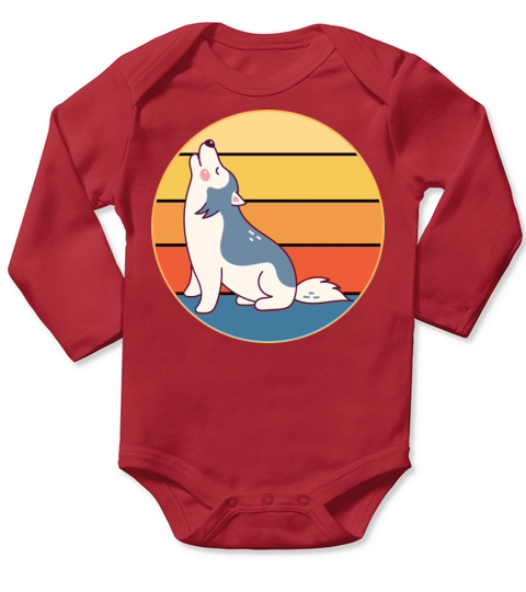 Funny Kawaii Cute Husky Dog Vintage Retro Sunset Long Sleeve Baby One-Piece