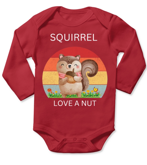 Funny Squirrel Love A Nut Long Sleeve Baby One-Piece
