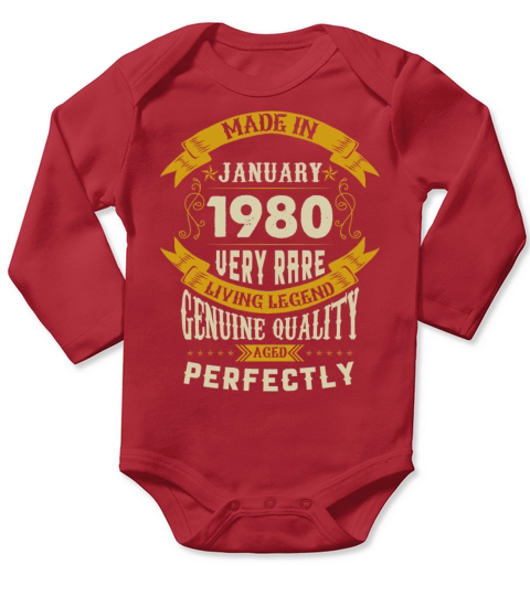 January 1980 Vintage Birthday Present Long Sleeve Baby One-Piece