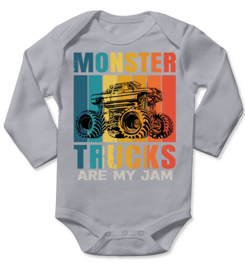 Monster Trucks Are My Jam Vintage Retro Long Sleeve Baby One-Piece