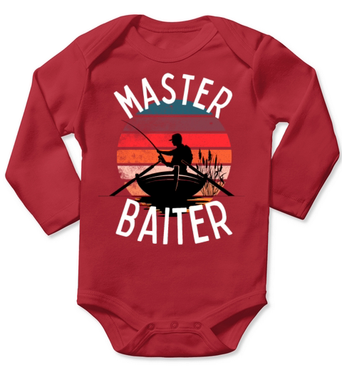 Retro Vintage MasterBaiter Fishing Long Sleeve Baby One-Piece