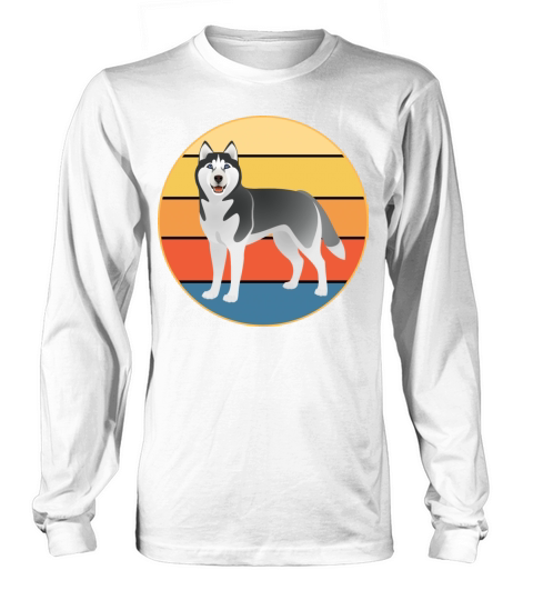 Funny Kawaii Cute Husky Dog Vintage Retro Sunset Long sleeved Unisex