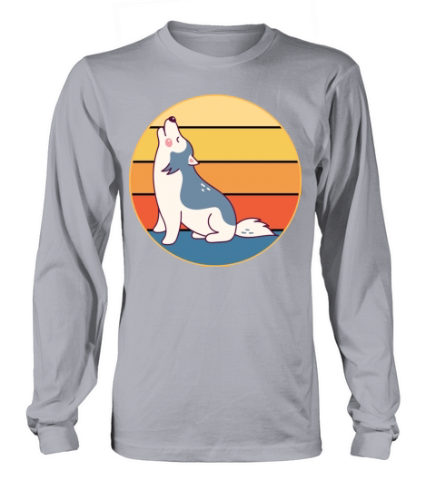 Funny Kawaii Cute Husky Dog Vintage Retro Sunset Long sleeved Unisex
