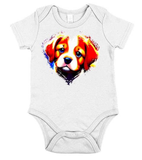 Cute Colorful Rainbow Dog Valentines Day Heart Short Sleeve Baby One-Piece