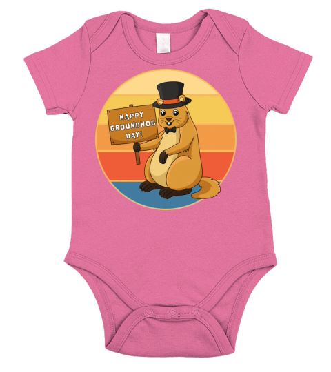 Cute Groundhog Retro Sunset Vintage Animal Lover Short Sleeve Baby One-Piece