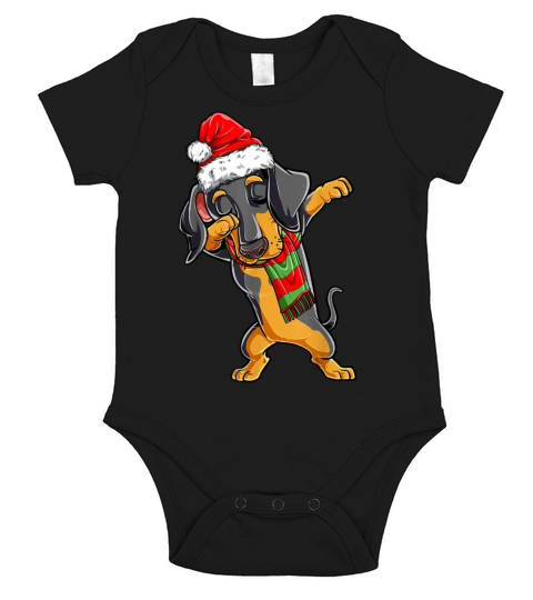 Dabbing Dachshund Santa Christmas Gifts Kids Boys Short Sleeve Baby One-Piece