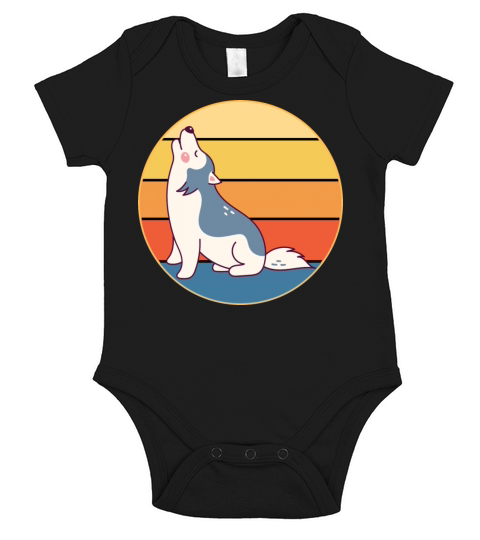 Funny Kawaii Cute Husky Dog Vintage Retro Sunset Short Sleeve Baby One-Piece