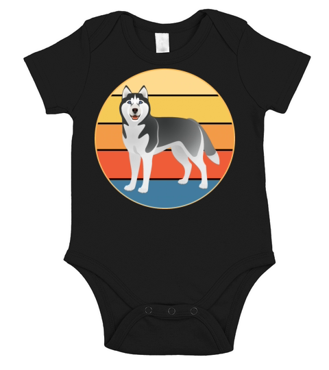 Funny Kawaii Cute Husky Dog Vintage Retro Sunset Short Sleeve Baby One-Piece