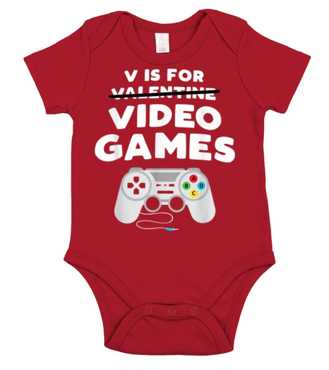 Funny Valentines Day Gamer V Is For Video Games Short Sleeve Baby One-Piece