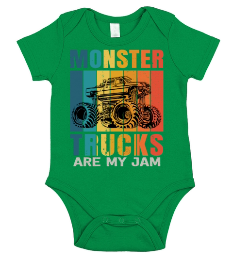 Monster Trucks Are My Jam Vintage Retro Short Sleeve Baby One-Piece
