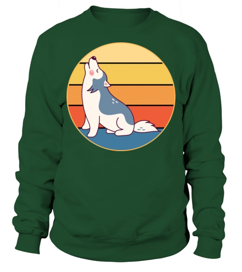 Funny Kawaii Cute Husky Dog Vintage Retro Sunset Sweatshirt Unisex