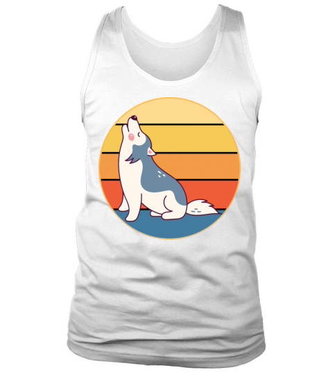 Funny Kawaii Cute Husky Dog Vintage Retro Sunset Tank Top Unisex
