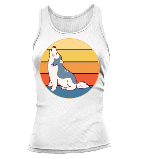 Funny Kawaii Cute Husky Dog Vintage Retro Sunset Tank top Woman