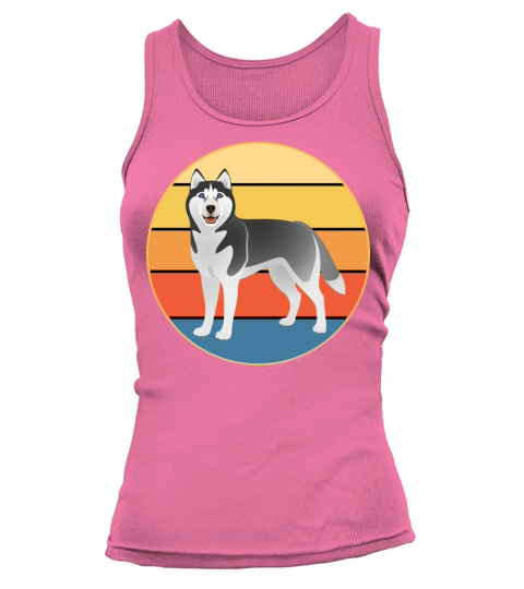 Funny Kawaii Cute Husky Dog Vintage Retro Sunset Tank top Woman