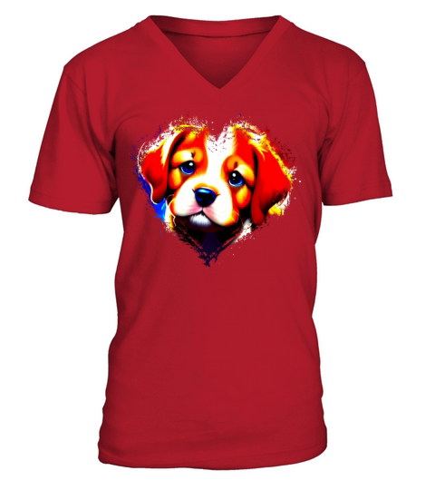 Cute Colorful Rainbow Dog Valentines Day Heart V-Neck T-shirt
