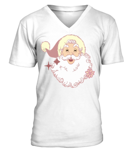 Merry Christmas Cute retro vintage pink Santa Claus V-Neck T-shirt