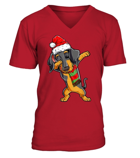 Dabbing Dachshund Santa Christmas Gifts Kids Boys V-Neck T-shirt