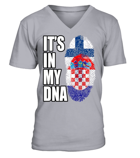 Finland And Croatian Mix Heritage DNA Flag V-Neck T-shirt