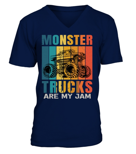 Monster Trucks Are My Jam Vintage Retro V-Neck T-shirt