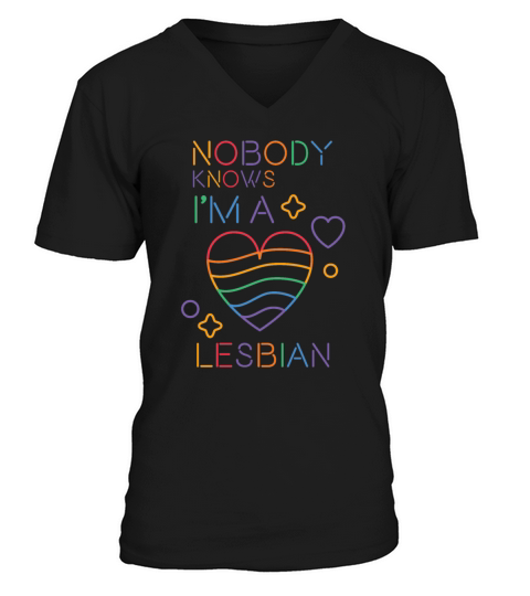 Nobody Knows Im Lesbian LGBT Pride Month Rainbow V-Neck T-shirt