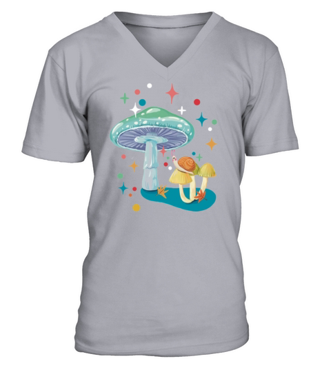 Vintage cozy green mushroom and snail V-Neck T-shirt
