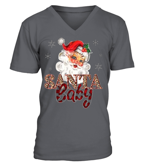 Vintage Santa Leopard Plaid V-Neck T-shirt