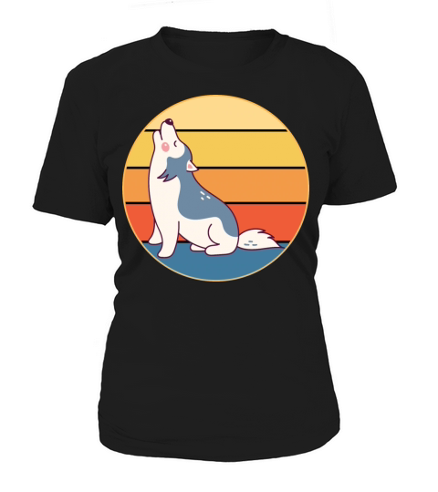 Funny Kawaii Cute Husky Dog Vintage Retro Sunset Women's T-Shirt