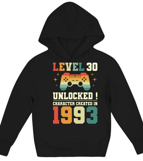 Geek Level 30 Unlocked 1993 30th Birthday Gamer Kids Hoodie