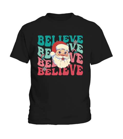 Merry Christmas Retro Believe Santa Claus Vintage Christmas Kids T-Shirt