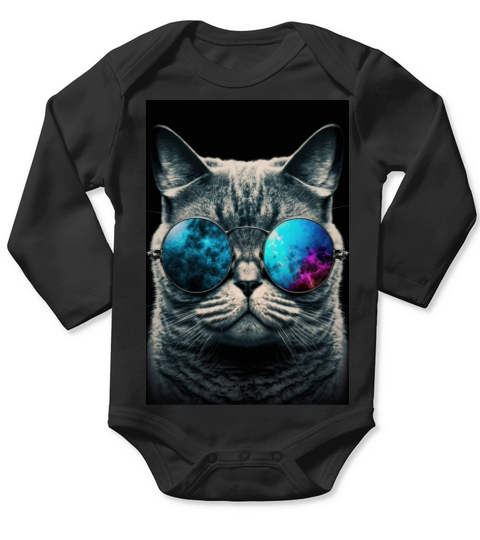 cool cat wearing sunglasses Long Sleeve Baby One-Piece
