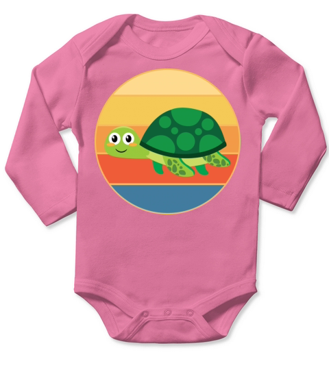 Cute Turtle Vintage Retro Sunset Marine Animal Long Sleeve Baby One-Piece