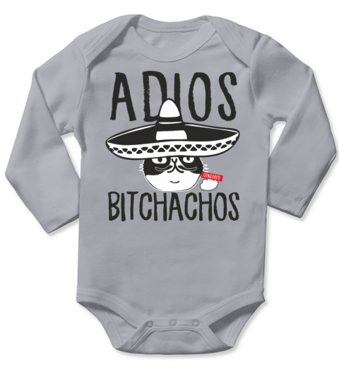 Mexican Cat Sombrero Adios Bitchachos Funny Cinco Long Sleeve Baby One-Piece