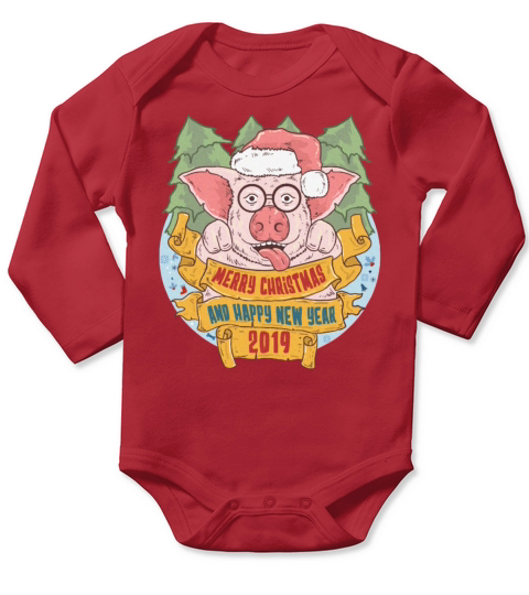 Piggy Santa Merry Christmas Happy new year 2019 Long Sleeve Baby One-Piece