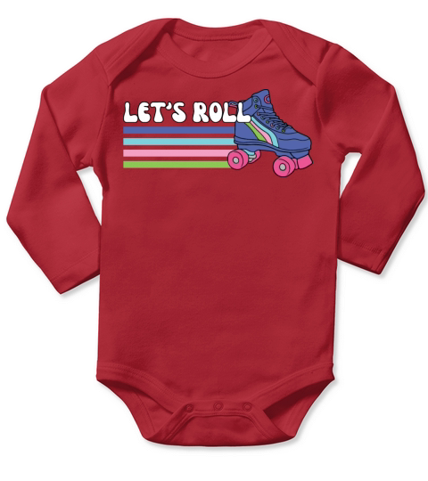 Retro Vintage Lets Roll Roller Skating Skater Long Sleeve Baby One-Piece