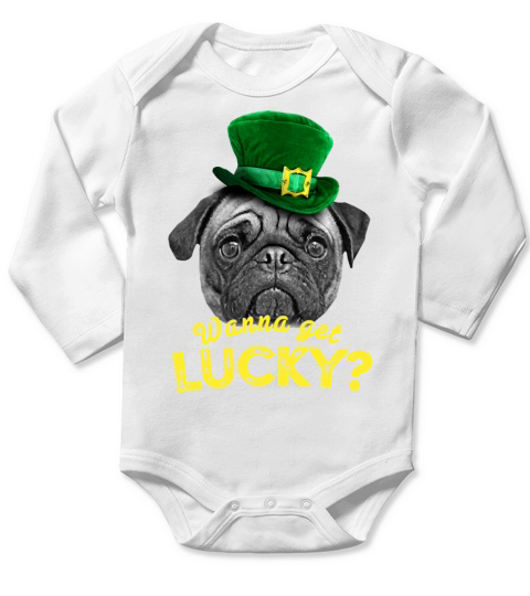St Patricks Day Pug Lucky Long Sleeve Baby One-Piece
