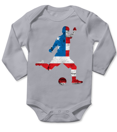 USA Flag Soccer Player American Patriotic Vintage Long Sleeve Baby One-Piece