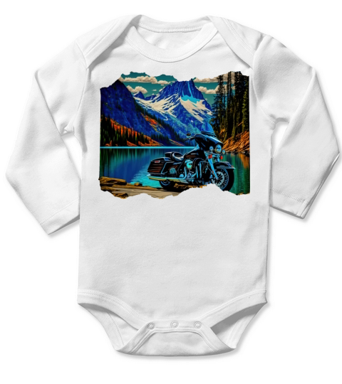 Vintage Motorcycle Biker With Lake Long Sleeve Baby One-Piece