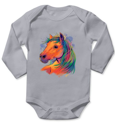 Watercolor Horse Realistic Long Sleeve Baby One-Piece