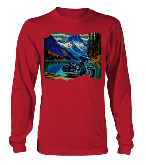 Vintage Motorcycle Biker With Lake Long sleeved Unisex