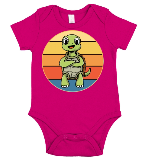 Cute Turtle Vintage Retro Sunset Marine Animal Short Sleeve Baby One-Piece