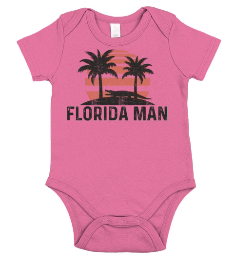 Florida Man State Funny Meme Vintage Palm Trees an Short Sleeve Baby One-Piece