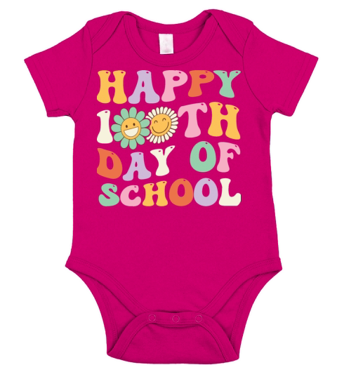 Happy 100th Day Of School Retro Groovy Students Short Sleeve Baby One-Piece